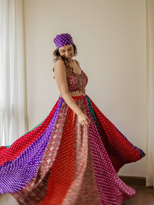 Designer Navratri Special Heavy Georgette Lehenga Choli with 4 Meter Flair, Real Mirror Work Blouse & Digital Print Dupatta