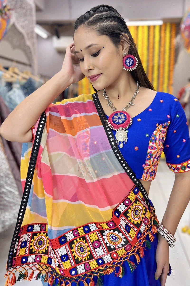 Traditional Rayon Fabric Blue Lehenga Choli For Women