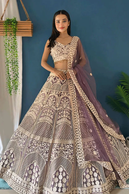 Embroidery Work Light Purple Lehenga For Engagement