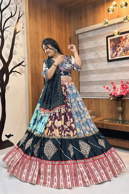 Gujarati Cotton Multi Colour Ghaghra Choli For Garba