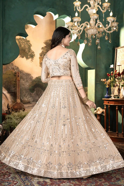 Embroidery Work Cream Colour Lehenga Choli For Wedding