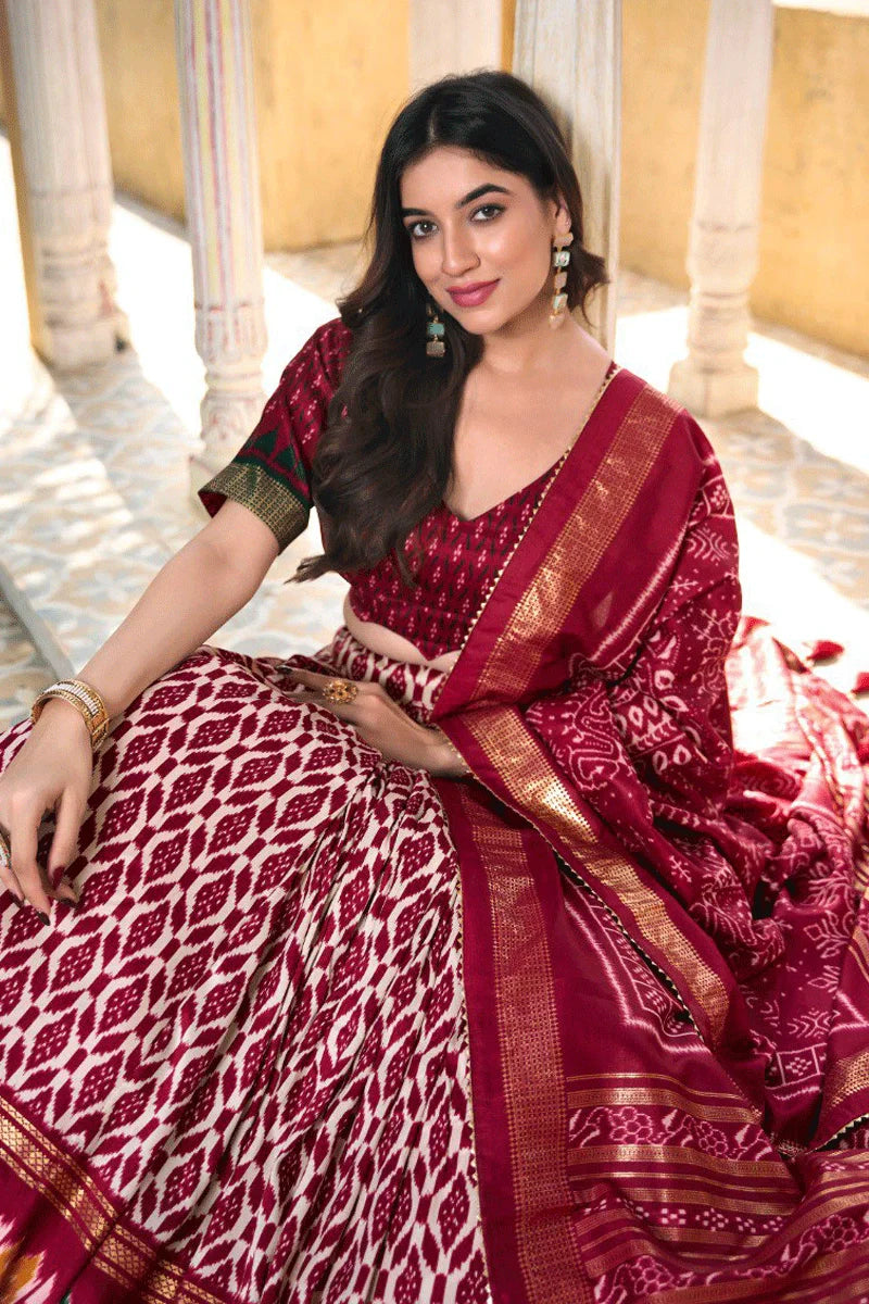 Traditional Gujarati Maroon Colour Lehenga Choli For Garba