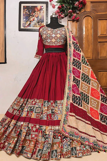 Real Mirror Work Maroon Chaniya Choli For Navratri