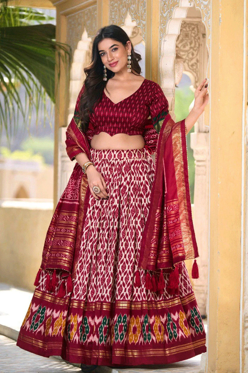 Traditional Gujarati Maroon Colour Lehenga Choli For Garba