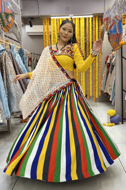 Navratri Special Multi Colour Lehenga With Full Sleeve Blouse