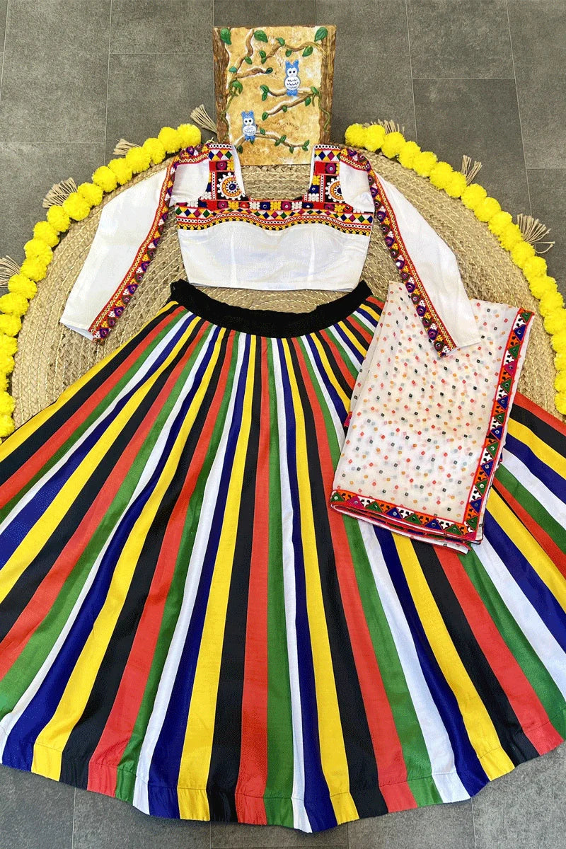 Navratri Special Multi Colour Lehenga With Full Sleeve Blouse
