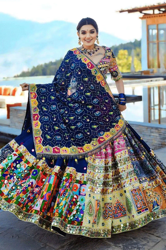 Prachi Solanki Multi Designer Blue Chaniya Choli For Garba
