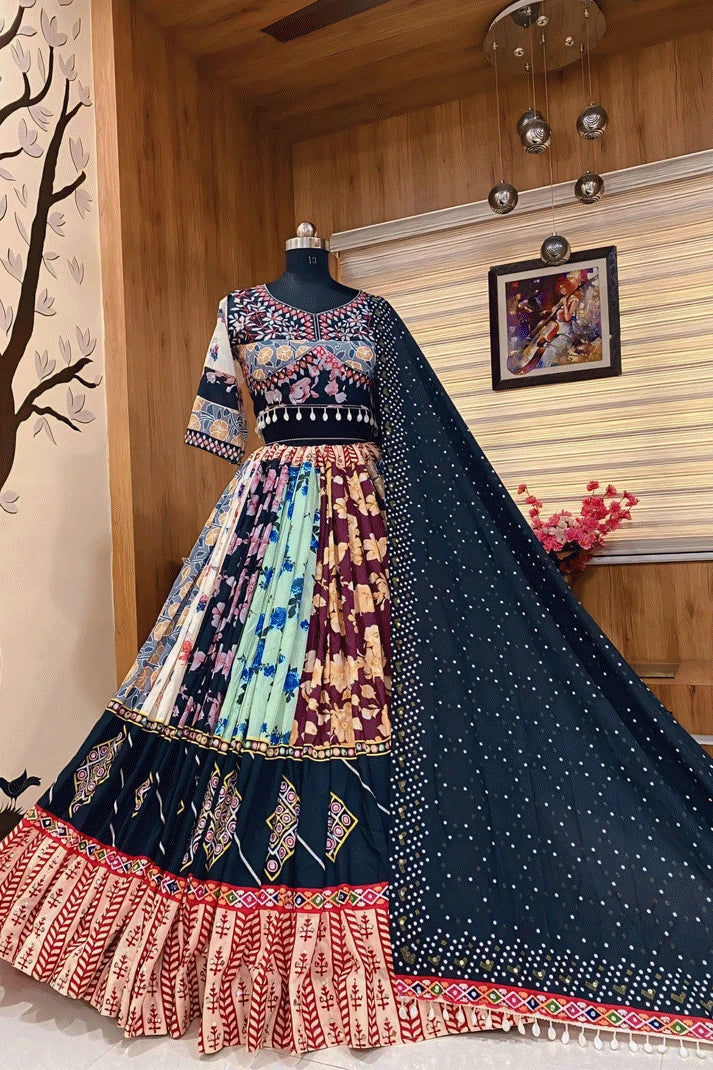 Gujarati Cotton Multi Colour Ghaghra Choli For Garba