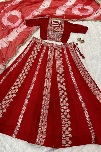 Georgette Fabric Red Lehenga Choli For Wedding