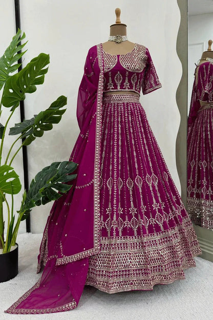 Hevay Sequence Work Pink Lehenga For Wedding