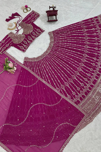 Hevay Sequence Work Pink Lehenga For Wedding