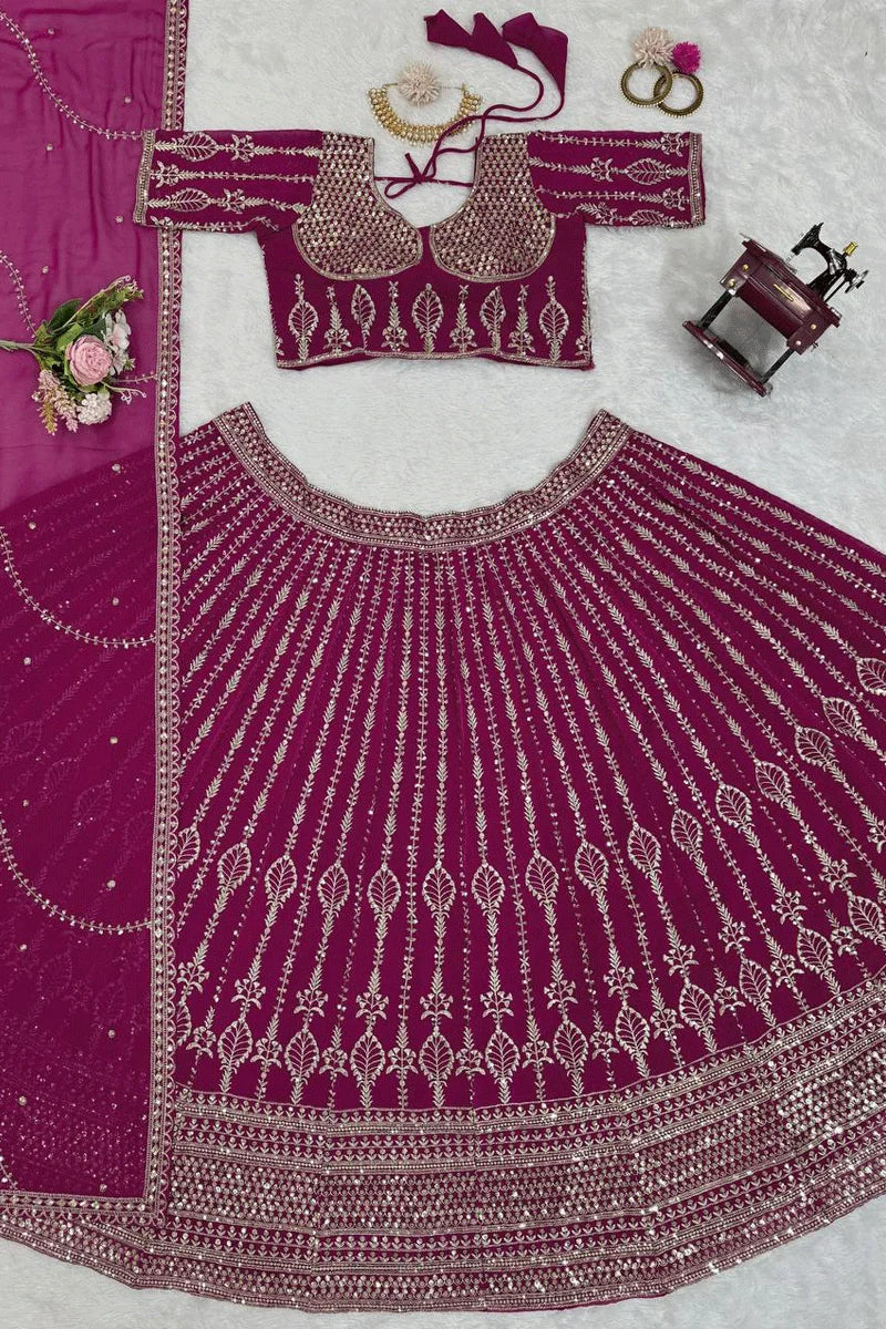 Hevay Sequence Work Pink Lehenga For Wedding