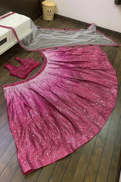 Heavy Sequence Work Pink Lehenga For Sangeet