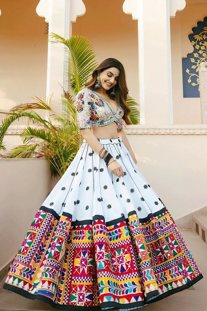Prachi Solanki Gamthi Work Designer White Lehenga Choli For Navratri