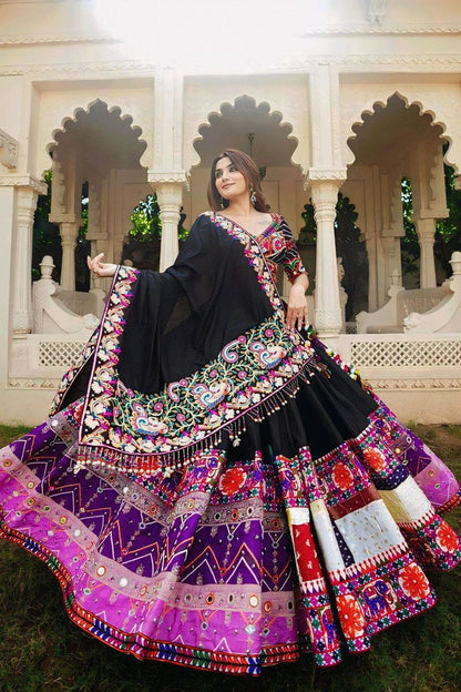 Prachi Solanki Gujarati Black Purple Combination Chaniya Choli For Navratri