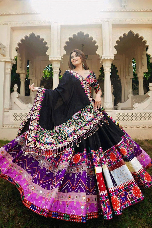 Prachi Solanki Gujarati Black Purple Combination Chaniya Choli For Navratri
