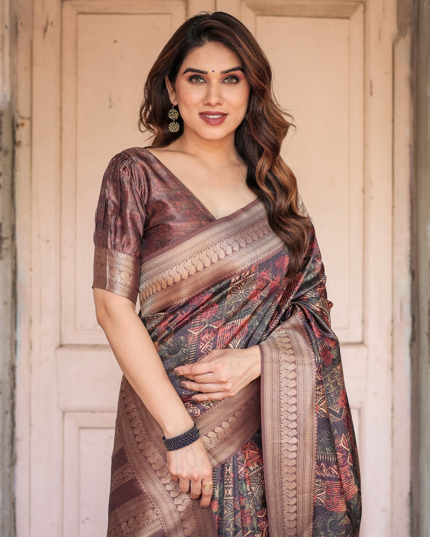 Pure Banarasi Digitally Printed Silk Saree Weaved With Zari Comes With Tassels. - Fashion Dream Studio