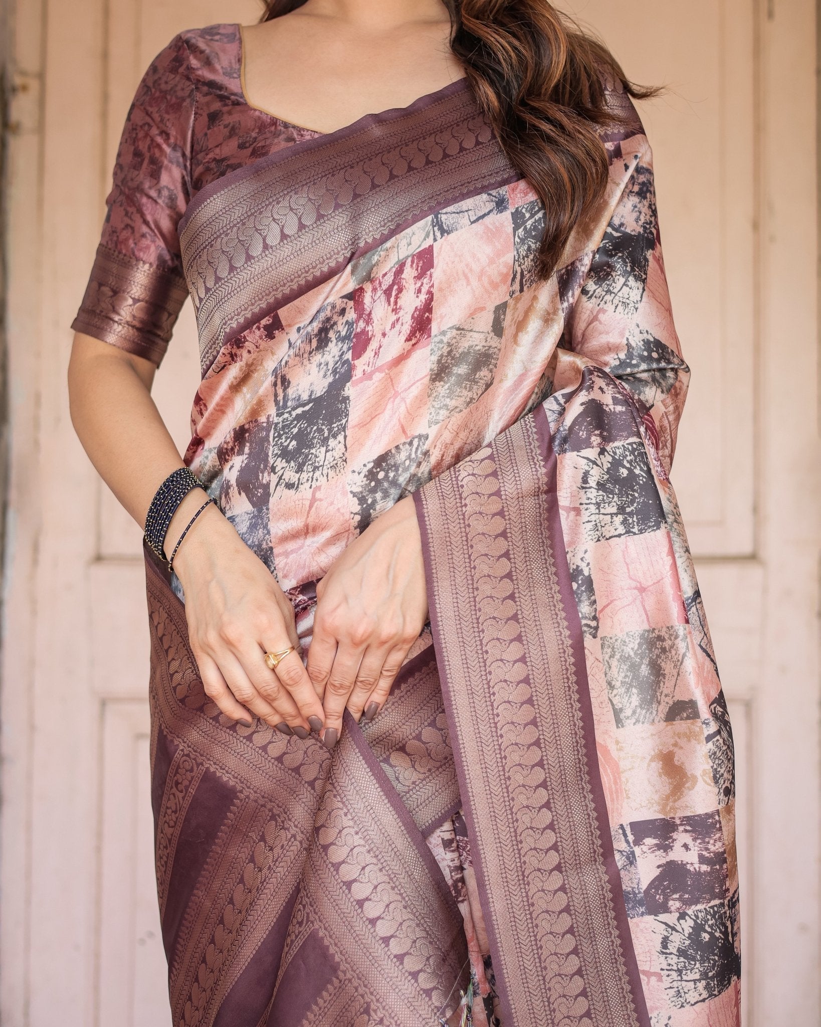 Pure Banarasi Digitally Printed Silk Saree Weaved With Zari Comes With Tassels.