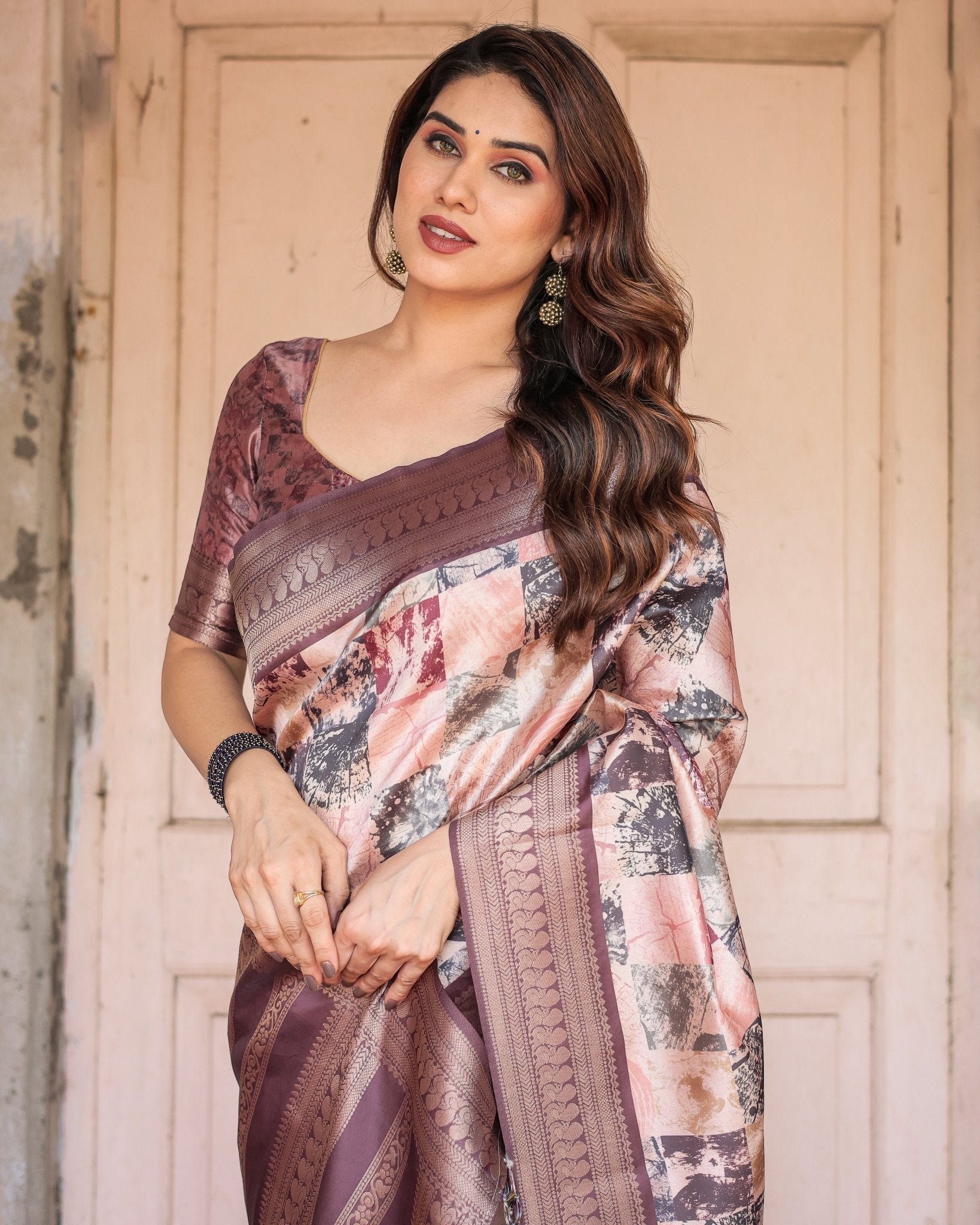 Pure Banarasi Digitally Printed Silk Saree Weaved With Zari Comes With Tassels.