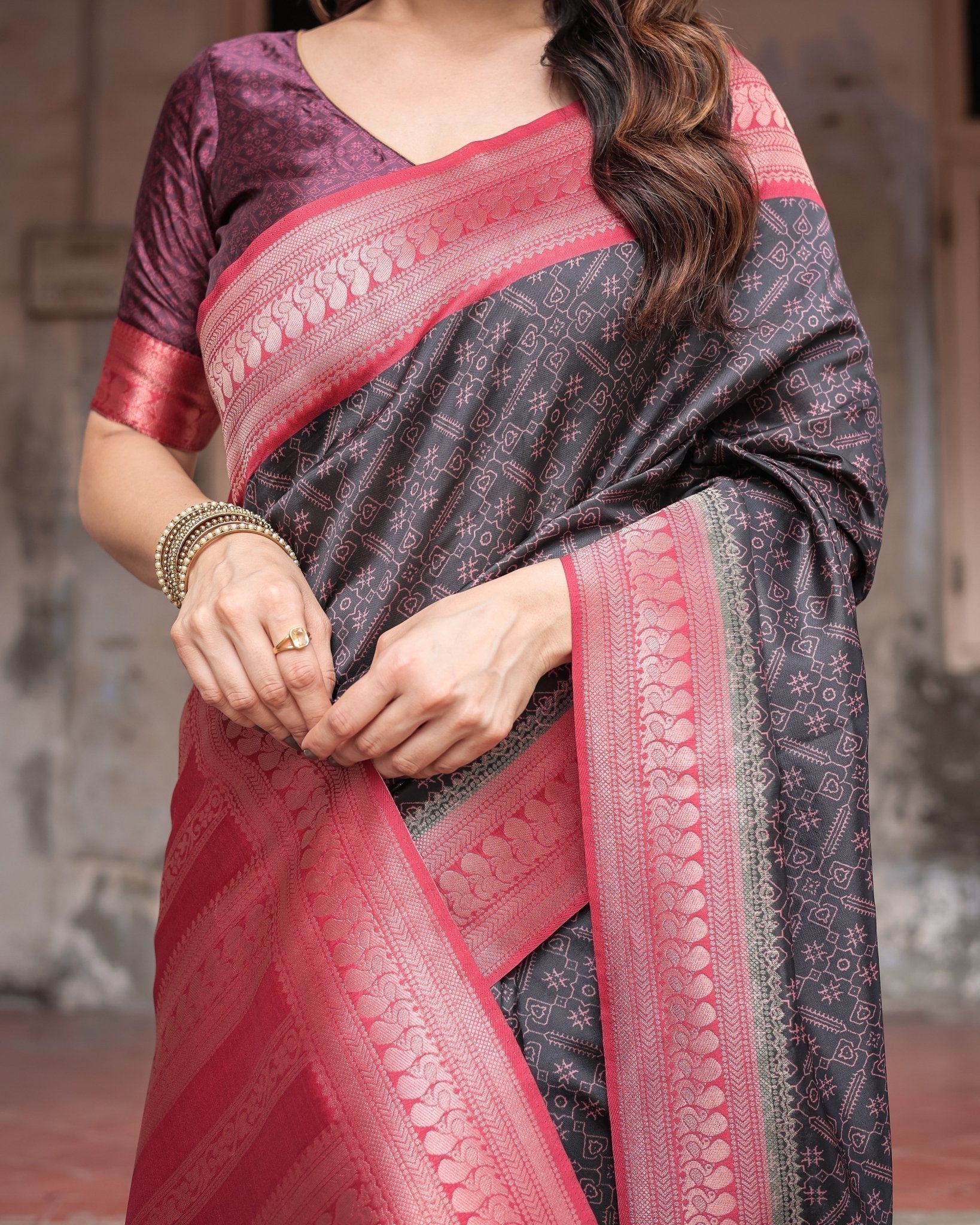 Pure Banarasi Digitally Printed Silk Saree Weaved With Zari Comes With Tassels