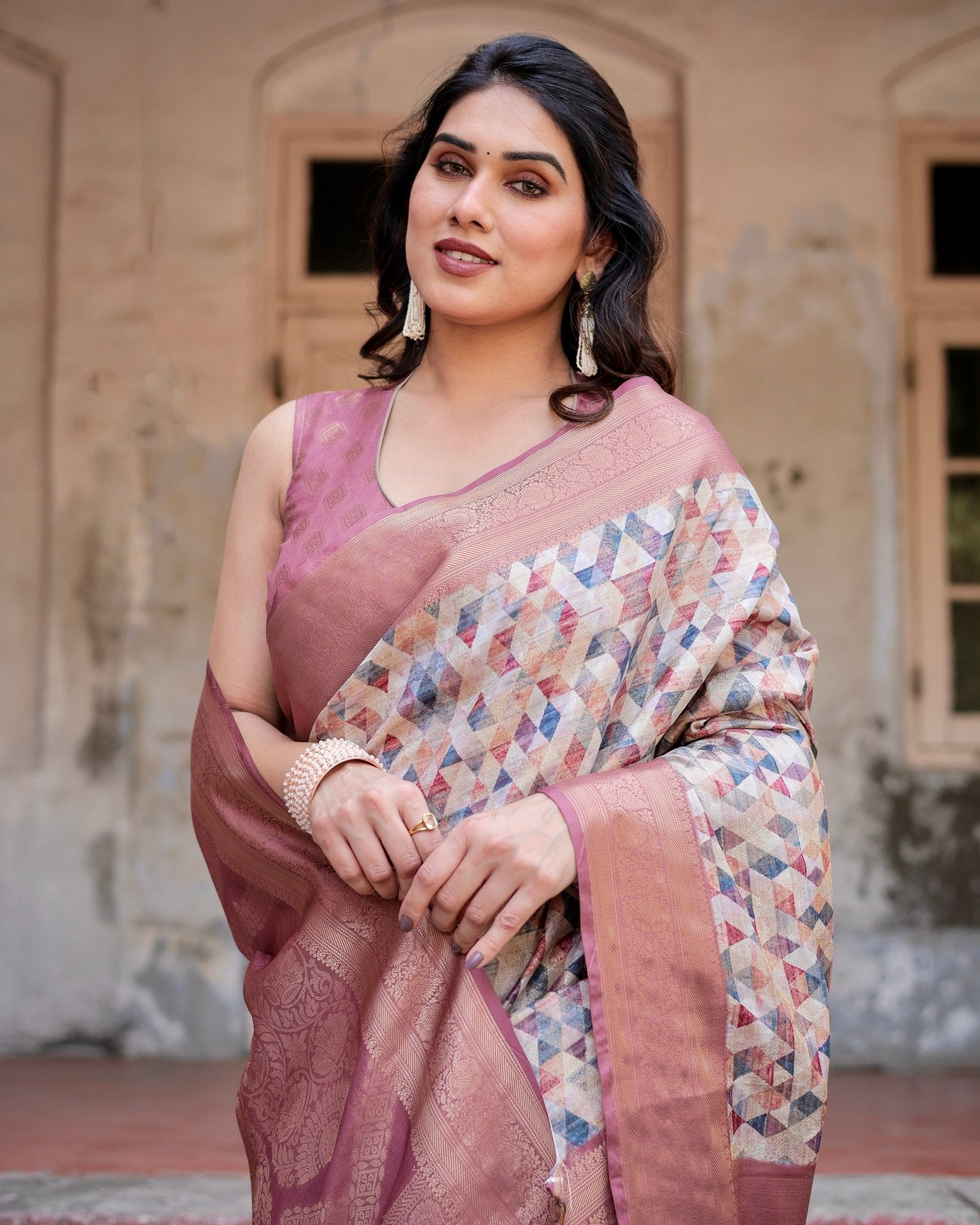 Pure Banarasi Silk Saree Weaved With Golden Zari Comes With Tassels - Fashion Dream Studio