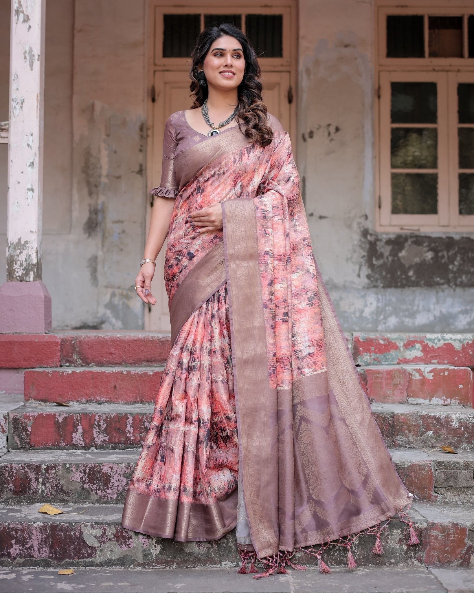 Pure Banarasi Silk Saree Weaved With Golden Zari Comes With Tassels - Fashion Dream Studio