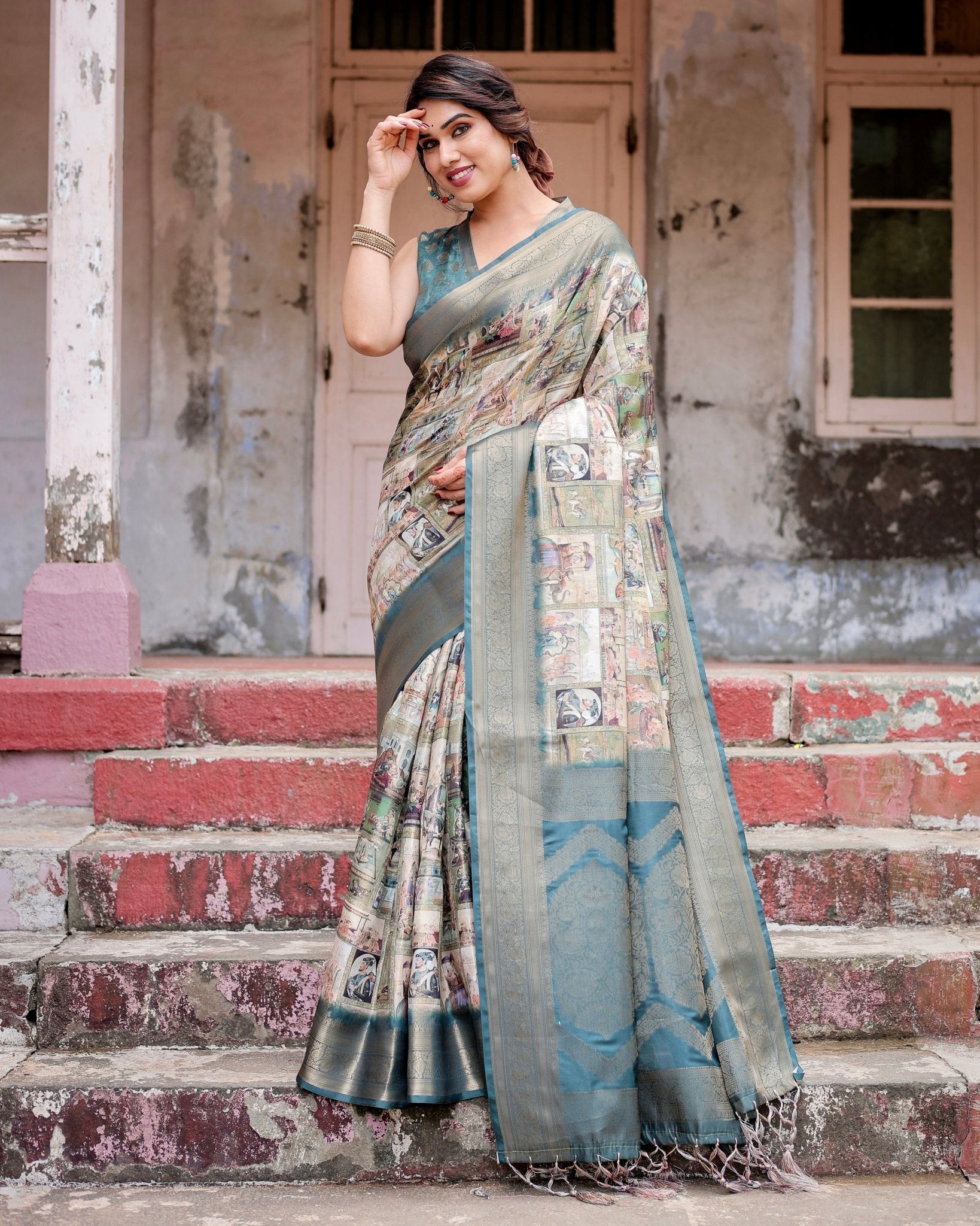 Pure Banarasi Silk Saree Weaved With Golden Zari Comes With Tassels - Fashion Dream Studio