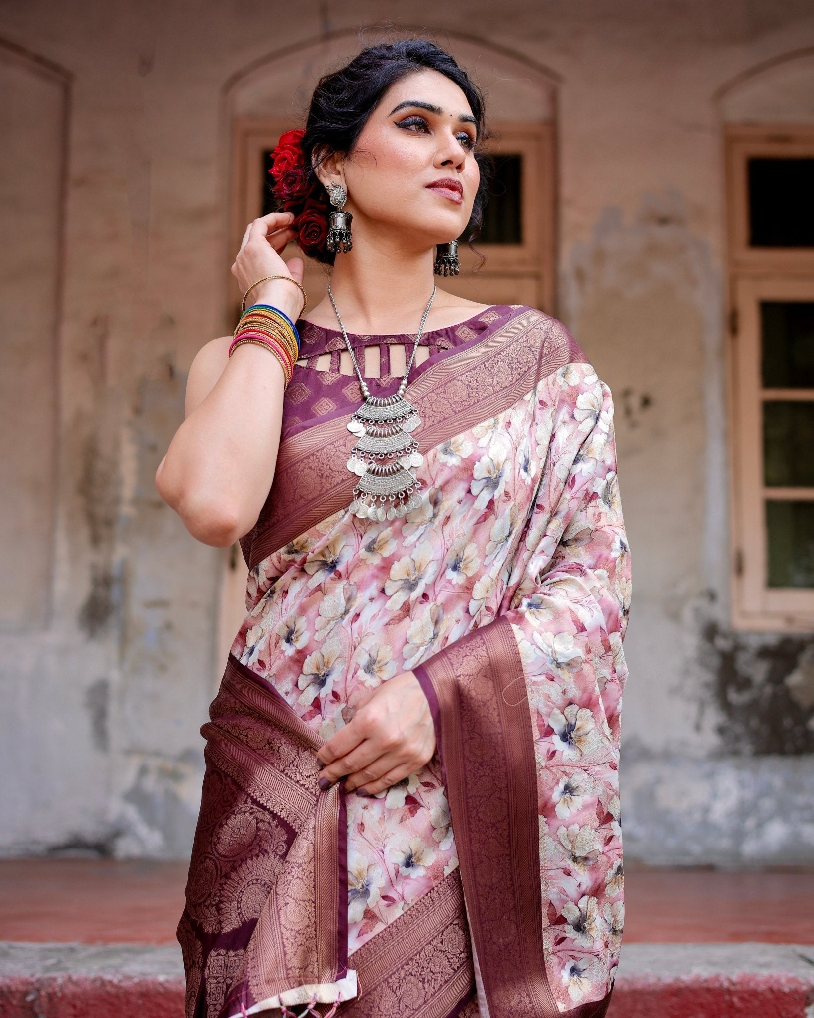 Pure Banarasi Silk Saree Weaved With Golden Zari Comes With Tassels - Fashion Dream Studio