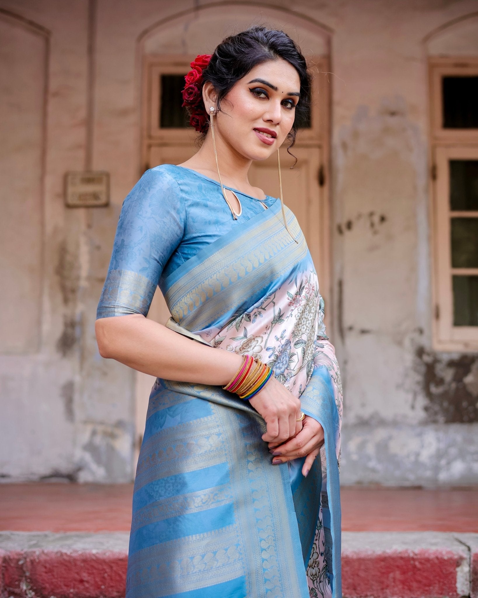 Pure Banarasi Silk Saree Weaved With Golden Zari Comes With Tassels - Fashion Dream Studio