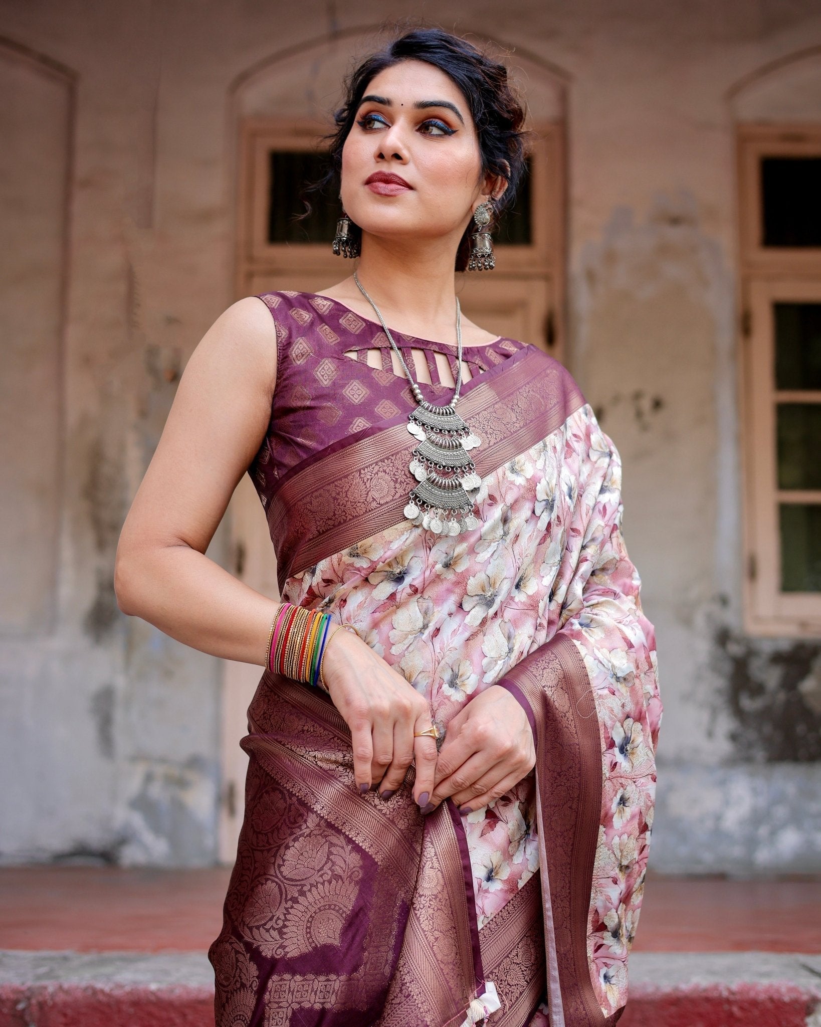 Pure Banarasi Silk Saree Weaved With Golden Zari Comes With Tassels - Fashion Dream Studio