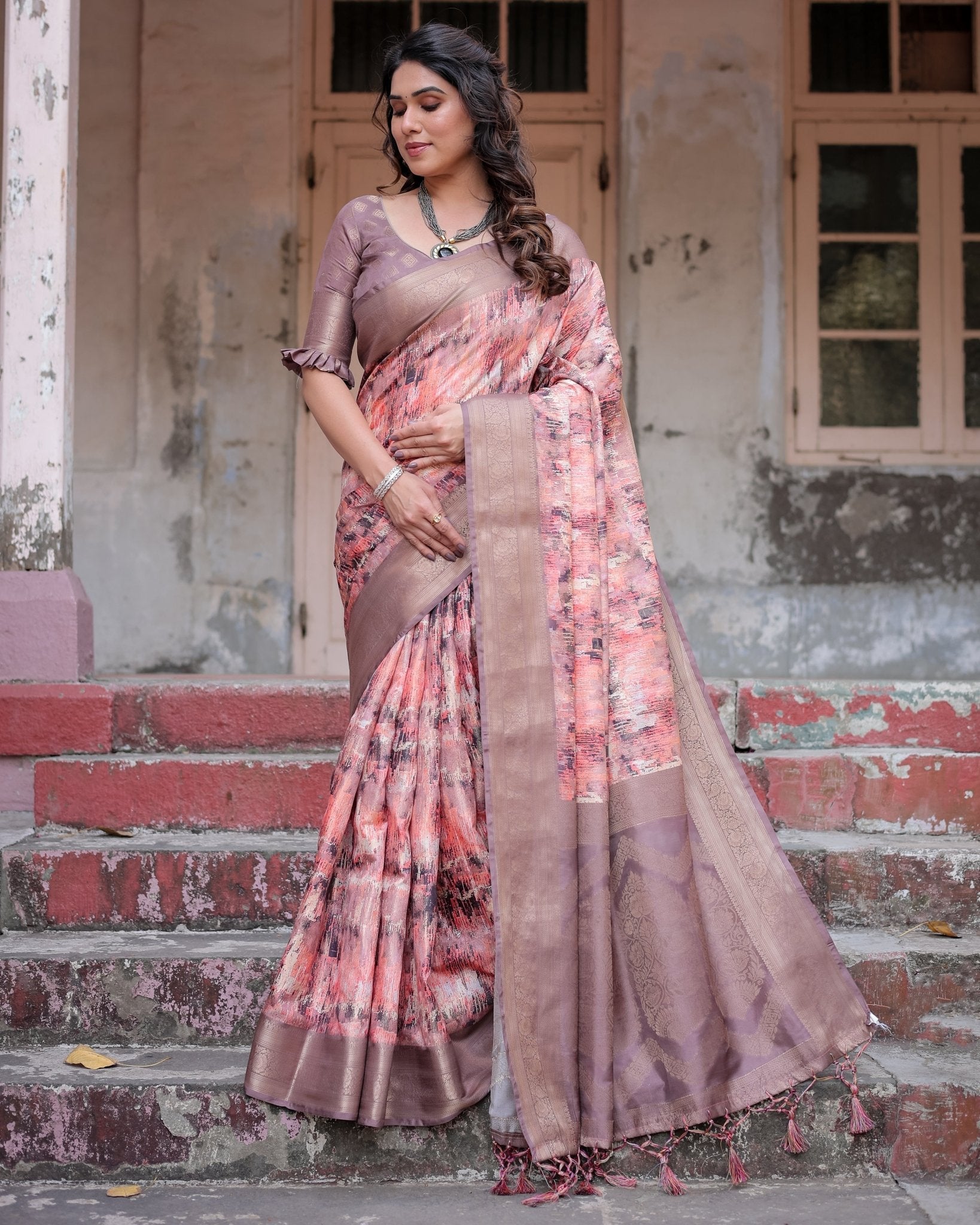 Pure Banarasi Silk Saree Weaved With Golden Zari Comes With Tassels - Fashion Dream Studio