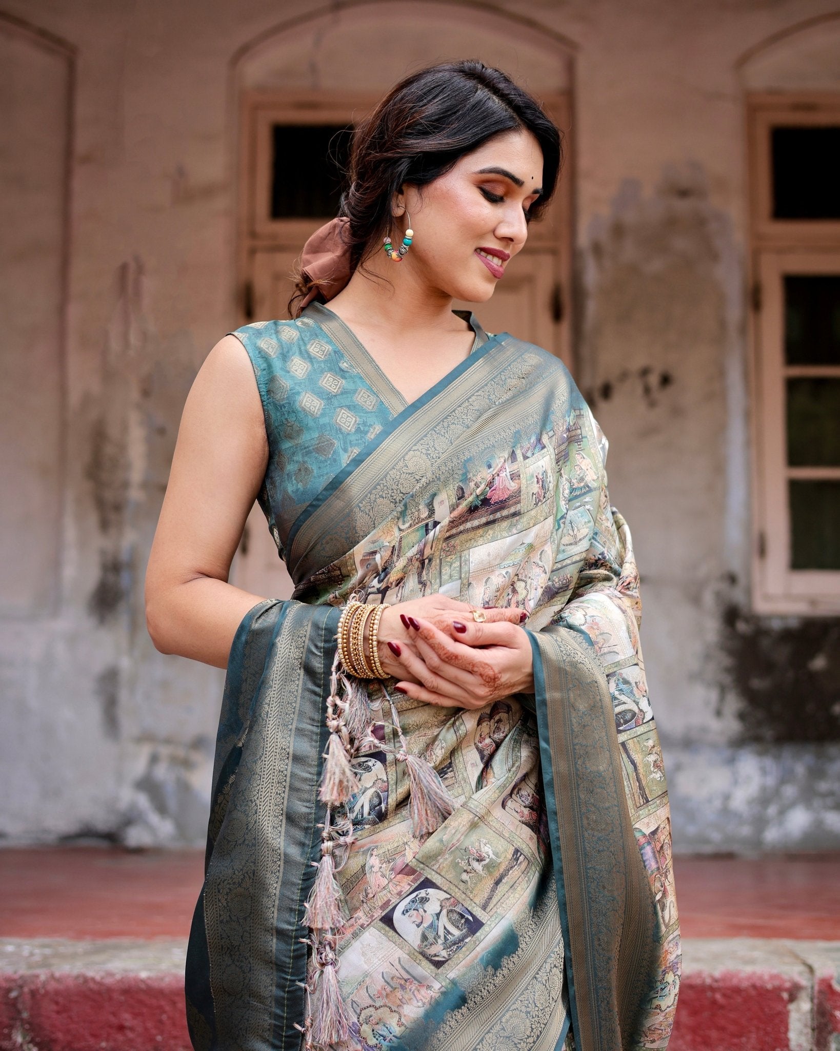 Pure Banarasi Silk Saree Weaved With Golden Zari Comes With Tassels - Fashion Dream Studio