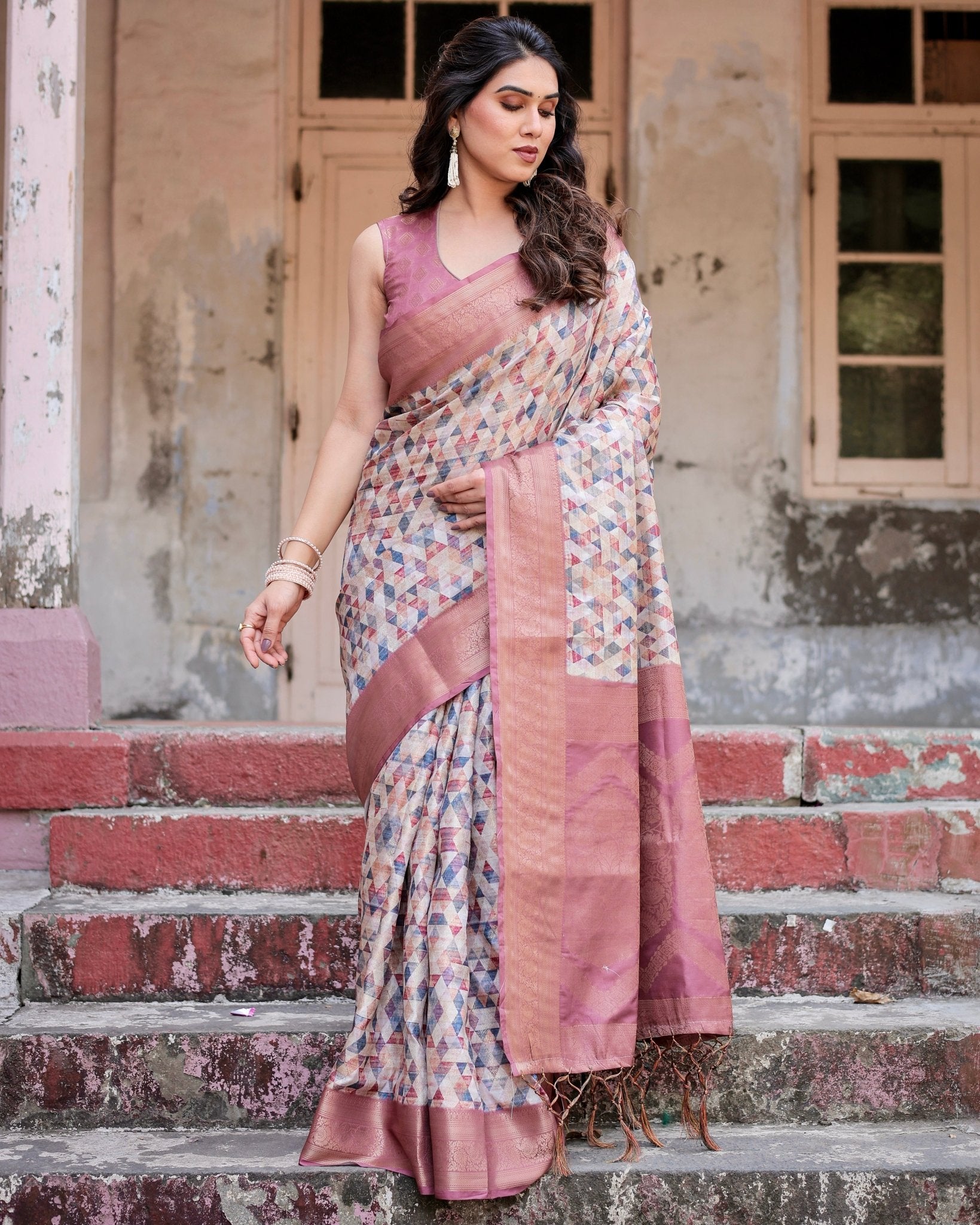 Pure Banarasi Silk Saree Weaved With Golden Zari Comes With Tassels - Fashion Dream Studio