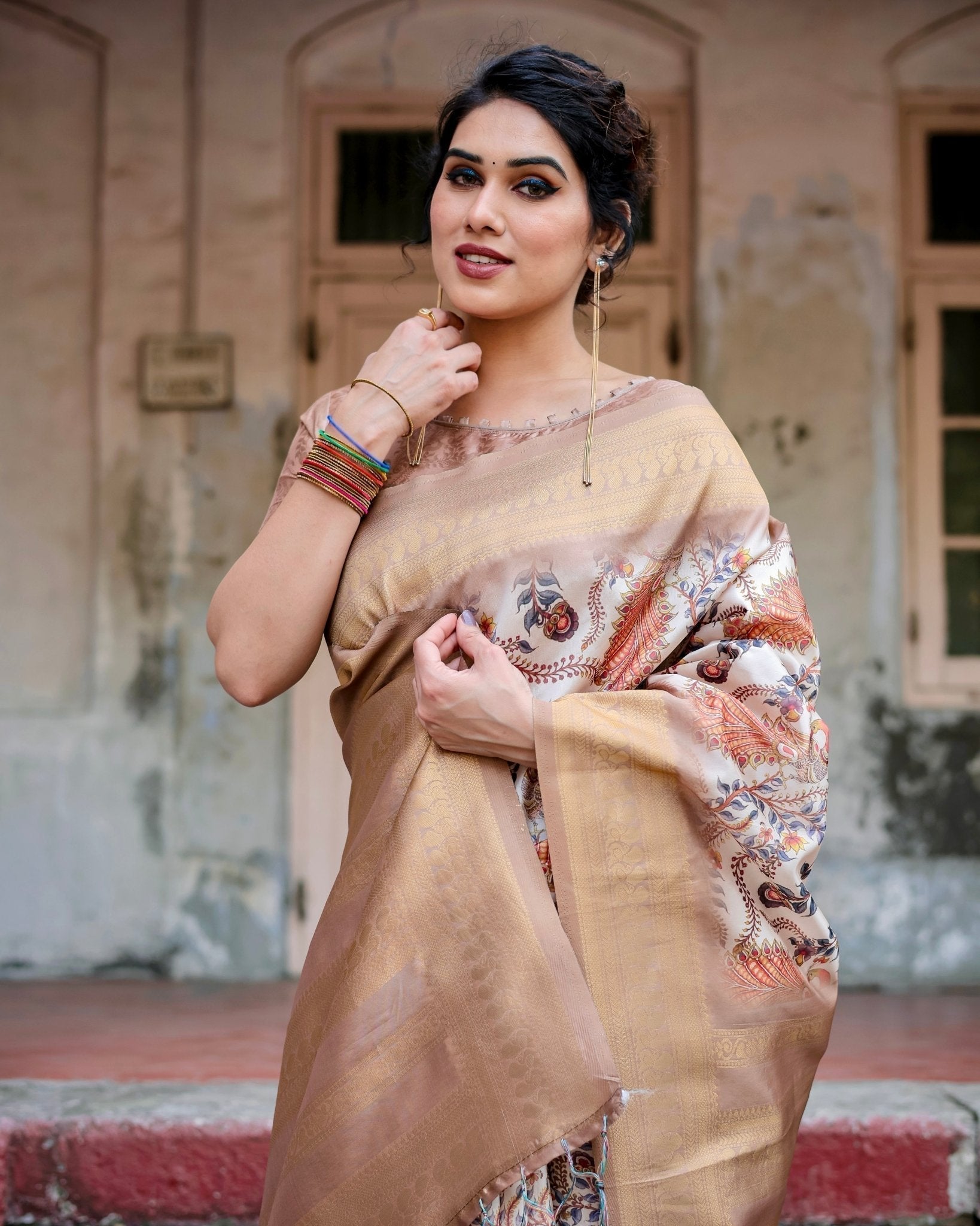 Pure Banarasi Silk Saree Weaved With Golden Zari Comes With Tassels