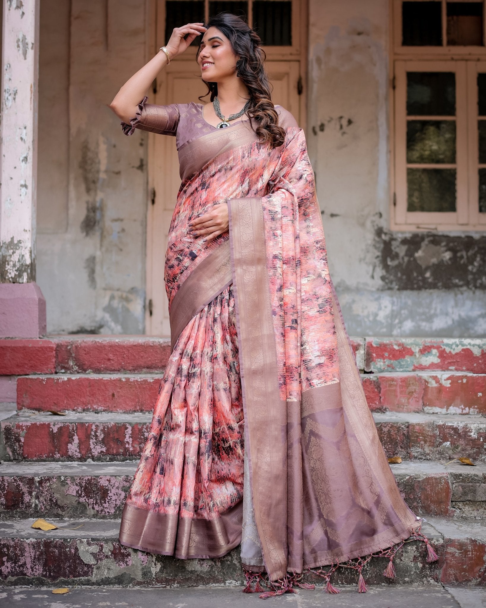 Pure Banarasi Silk Saree Weaved With Golden Zari Comes With Tassels - Fashion Dream Studio