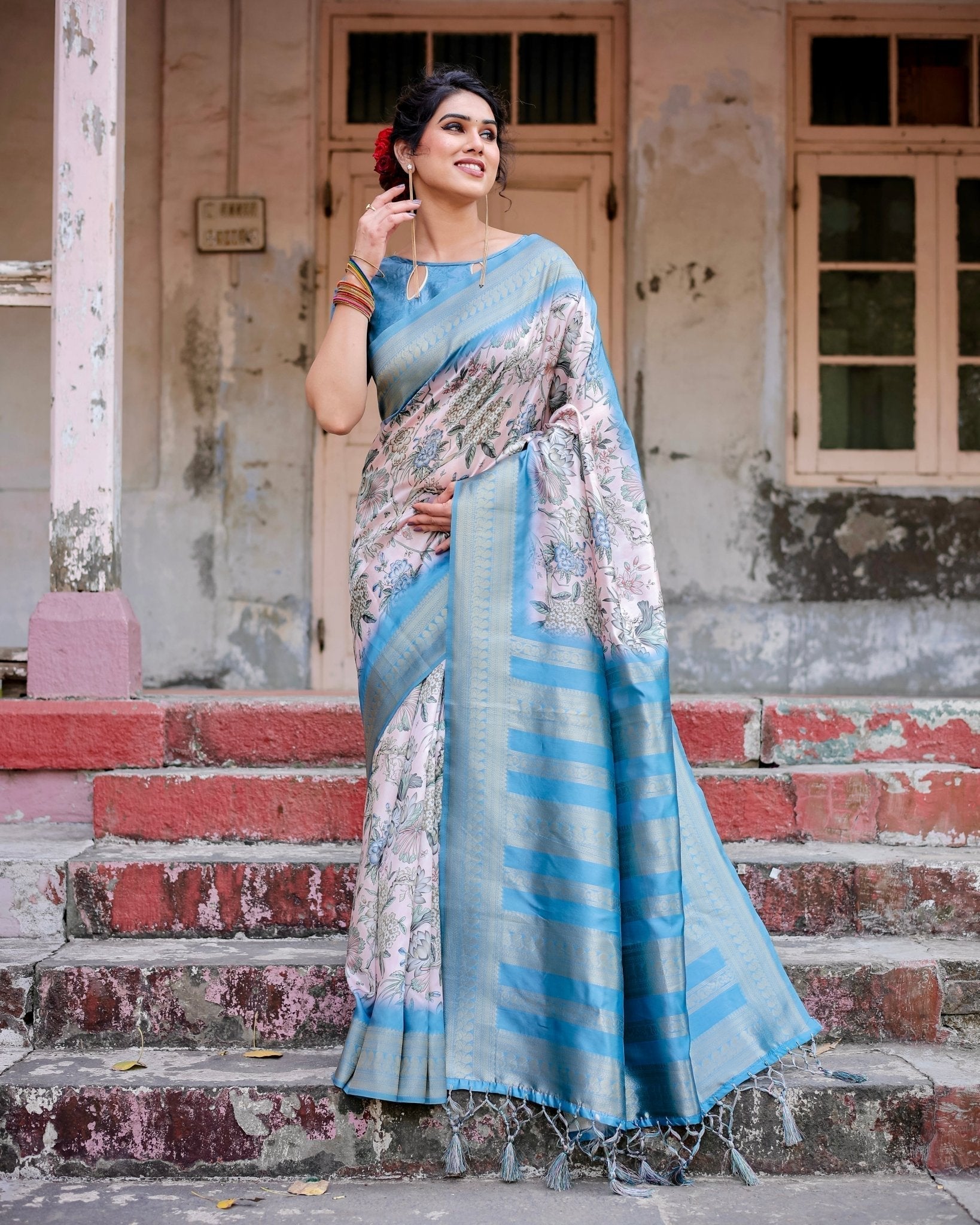 Pure Banarasi Silk Saree Weaved With Golden Zari Comes With Tassels - Fashion Dream Studio