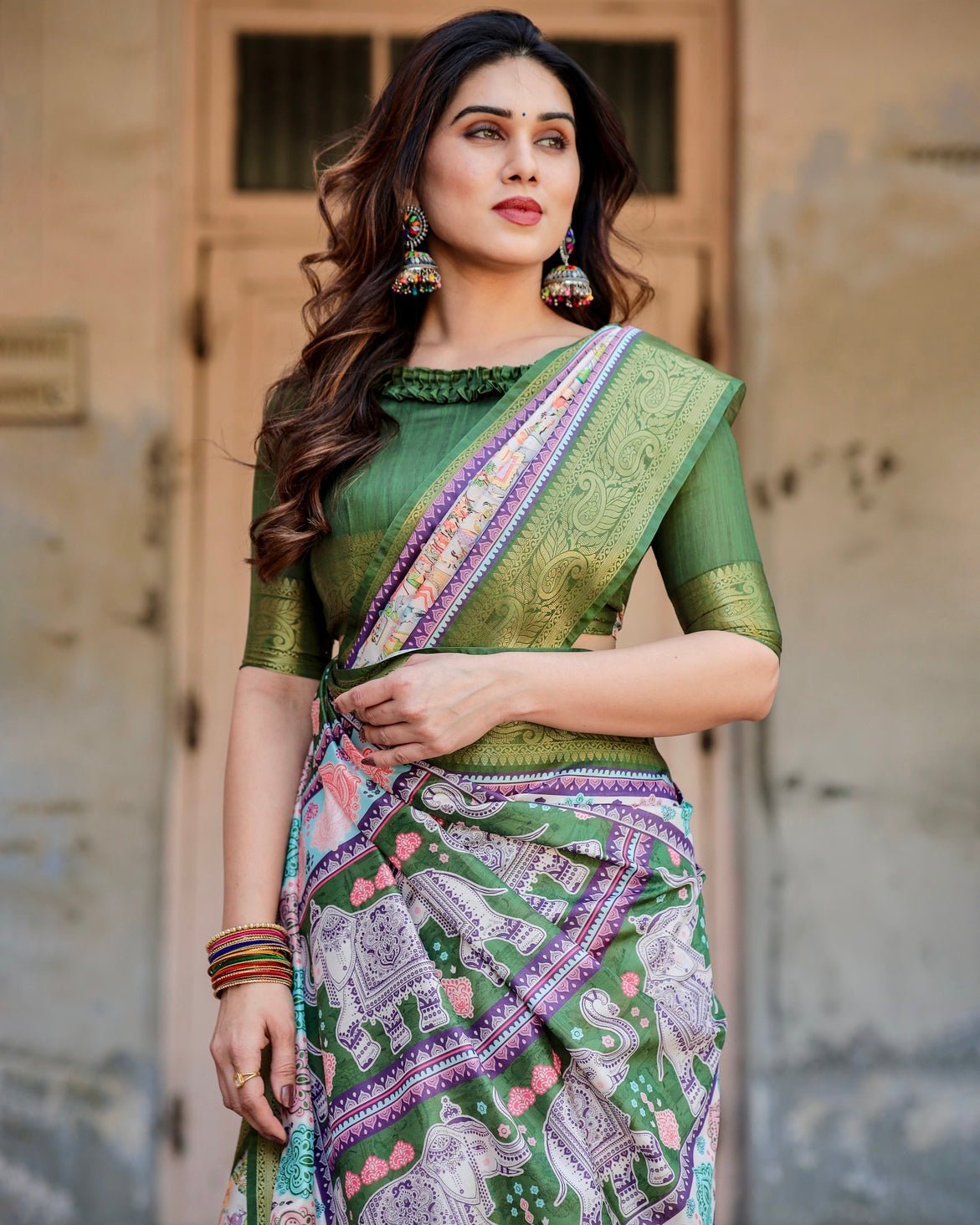 Pure Silk Digitally Printed Saree Weaved With Golden Zari Comes With Tassels - Fashion Dream Studio