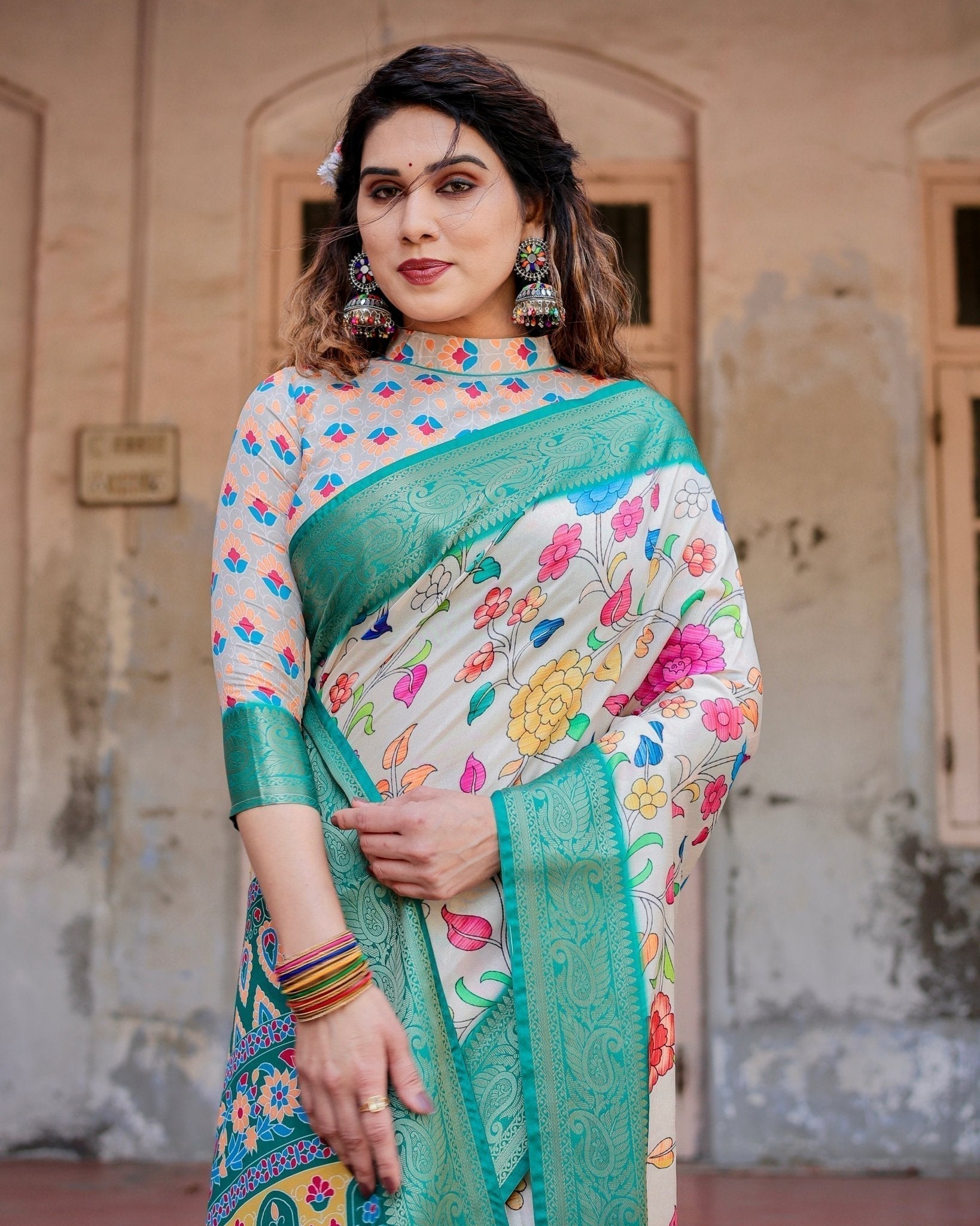 Pure Silk Digitally Printed Saree Weaved With Golden Zari Comes With Tassels - Fashion Dream Studio