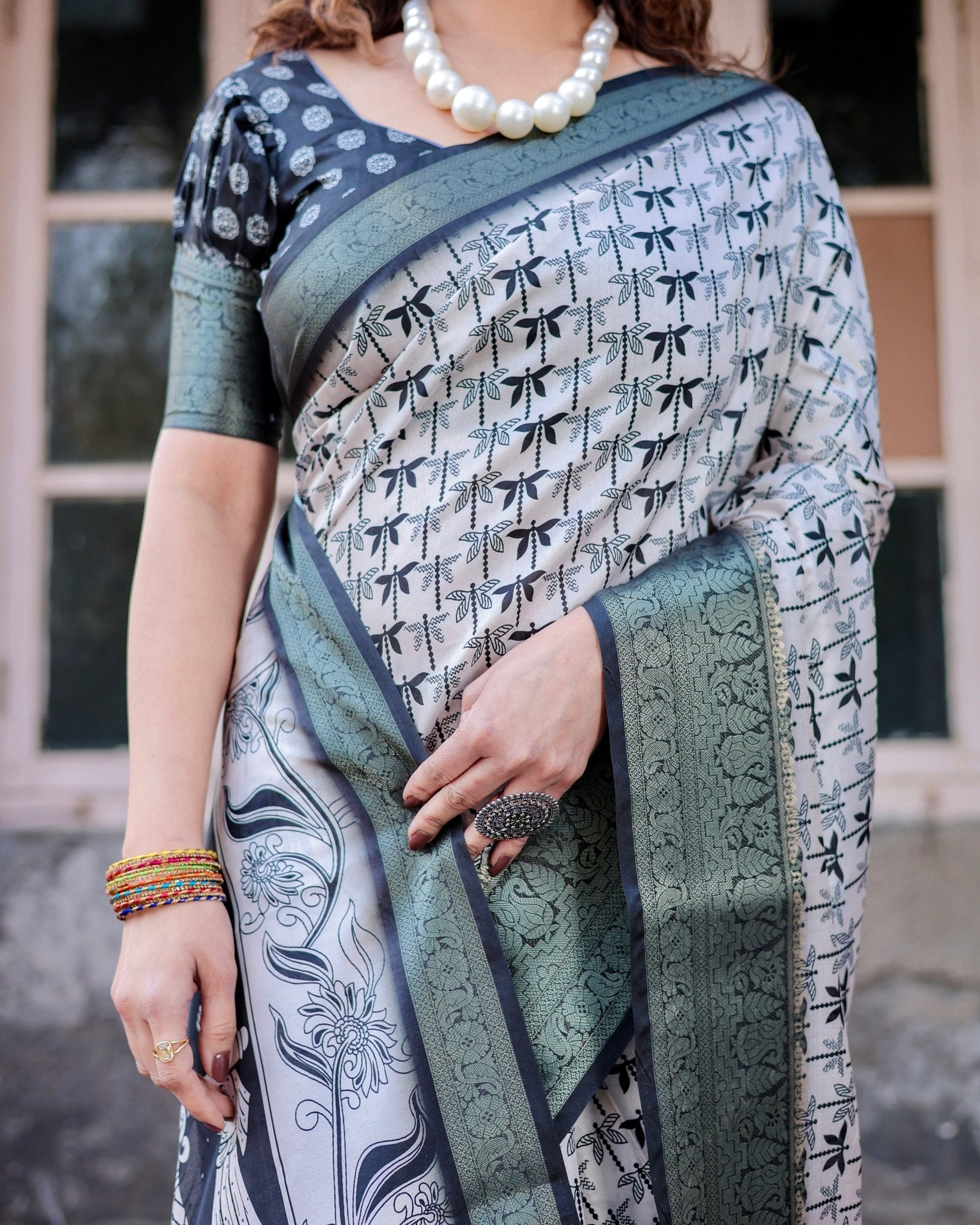 Pure Silk Digitally Printed Saree Weaved With Golden Zari Comes With Tassels