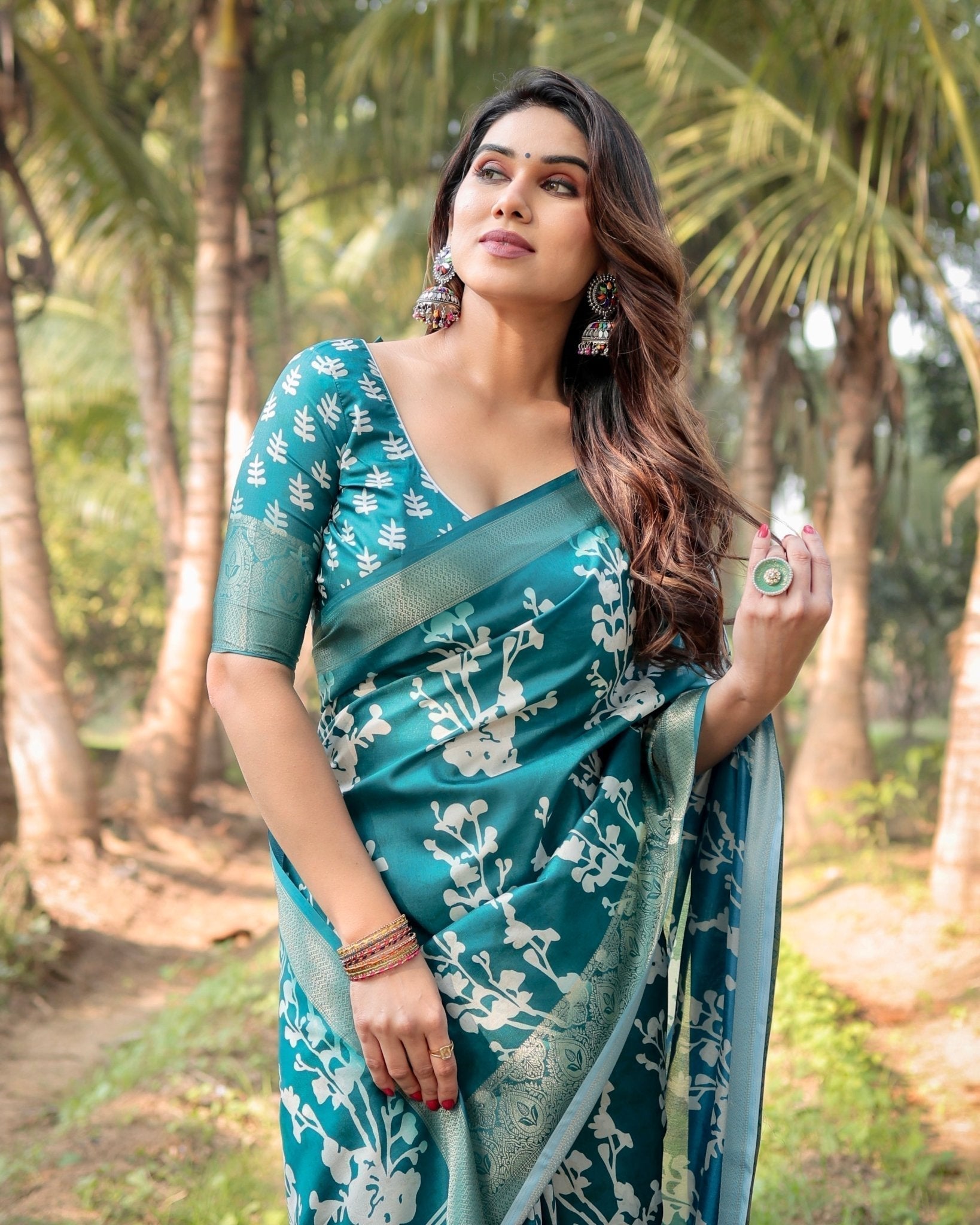 Pure Silk Digitally Printed Saree Weaved With Golden Zari Comes With Tassels - Fashion Dream Studio