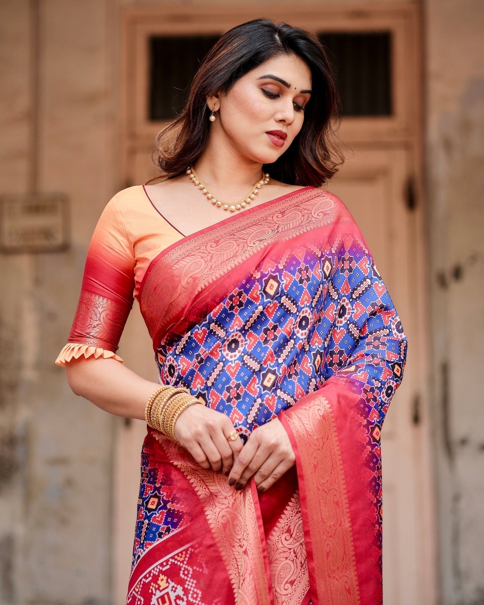 Pure Silk Digitally Printed Saree Weaved With Golden Zari Comes With Tassels - Fashion Dream Studio