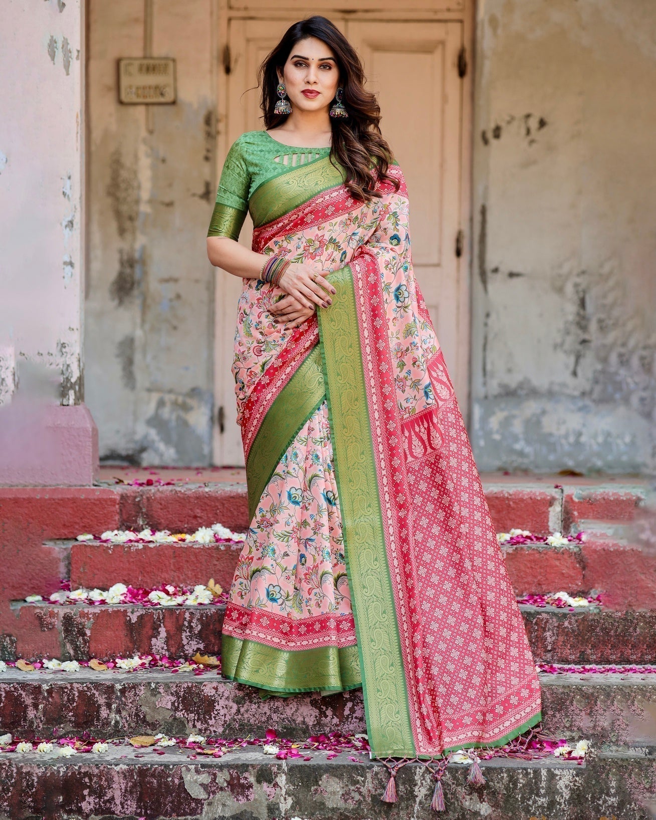 Pure Silk Digitally Printed Saree Weaved With Golden Zari Comes With Tassels - Fashion Dream Studio