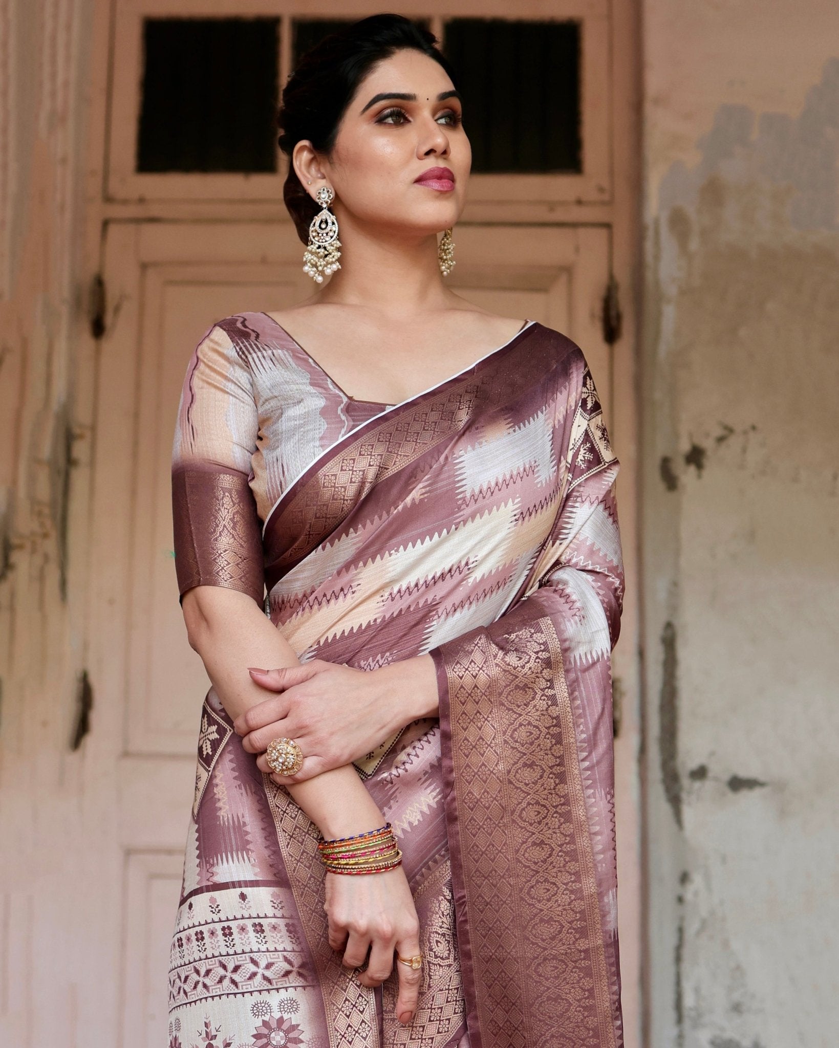 Pure Silk Digitally Printed Saree Weaved With Golden Zari Comes With Tassels - Fashion Dream Studio