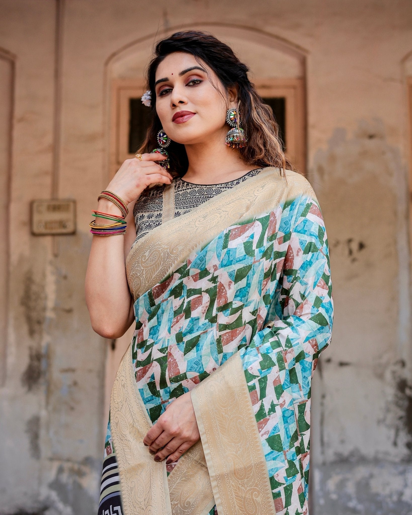 Pure Silk Digitally Printed Saree Weaved With Golden Zari Comes With Tassels - Fashion Dream Studio