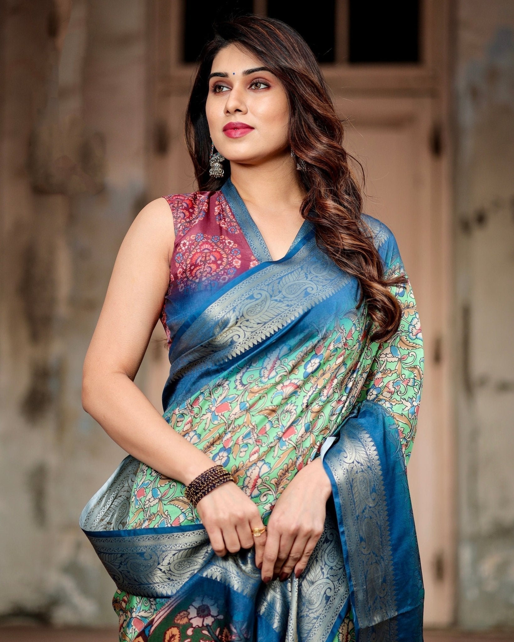 Pure Silk Digitally Printed Saree Weaved With Golden Zari Comes With Tassels - Fashion Dream Studio