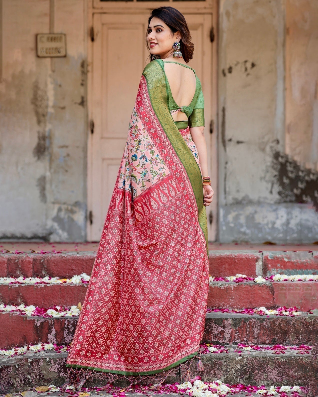 Pure Silk Digitally Printed Saree Weaved With Golden Zari Comes With Tassels - Fashion Dream Studio