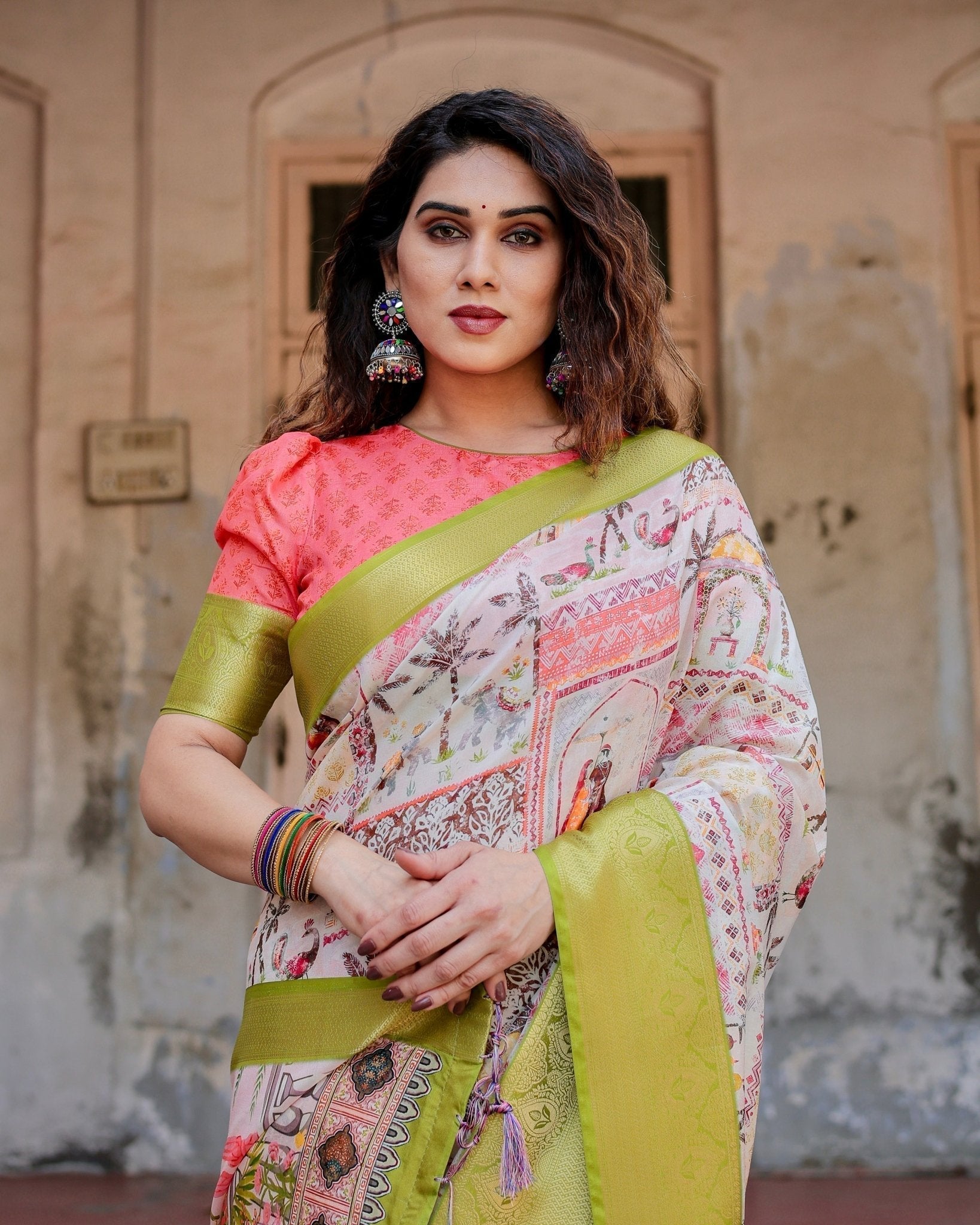 Pure Silk Digitally Printed Saree Weaved With Golden Zari Comes With Tassels - Fashion Dream Studio