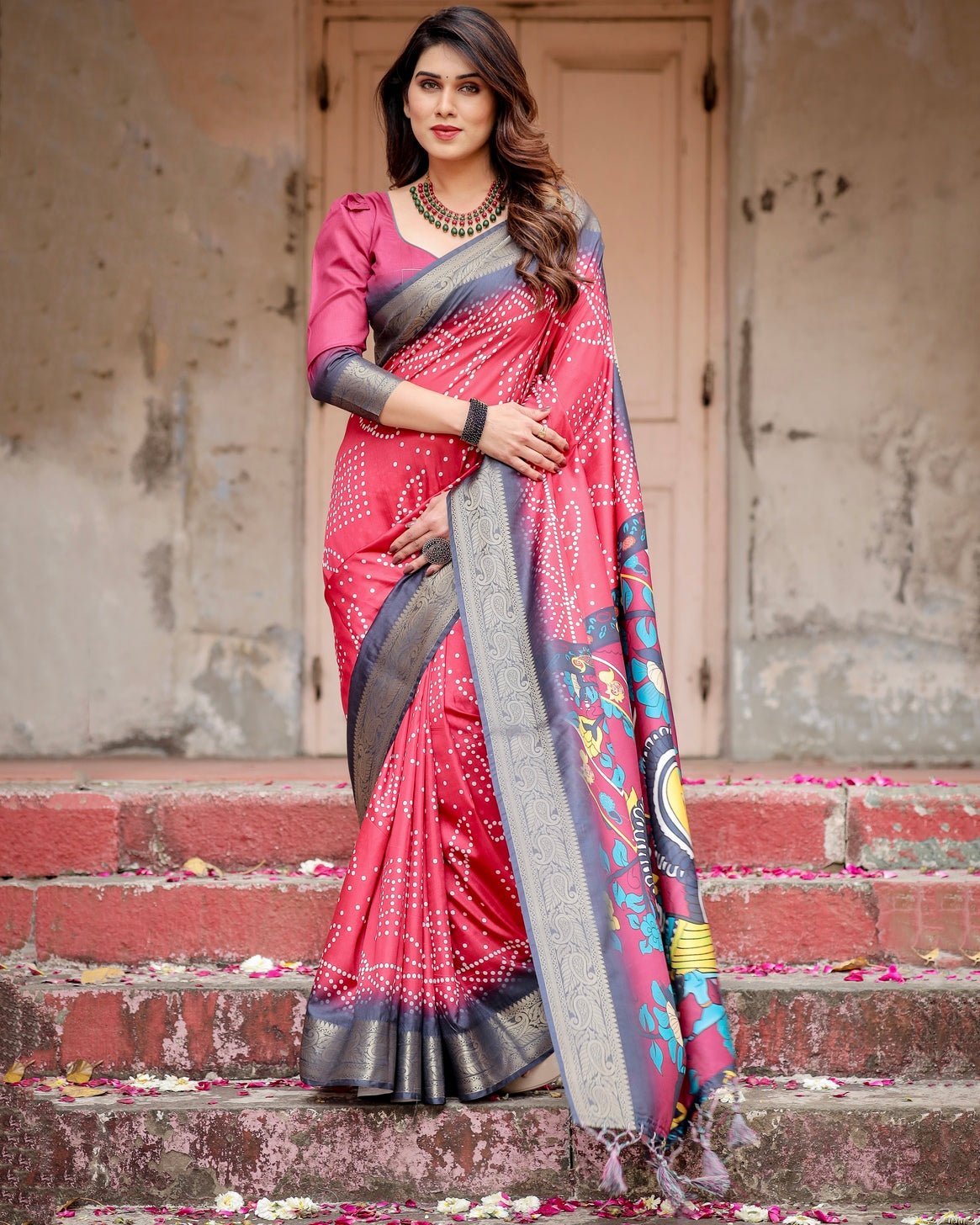 Pure Silk Digitally Printed Saree Weaved With Golden Zari Comes With Tassels - Fashion Dream Studio