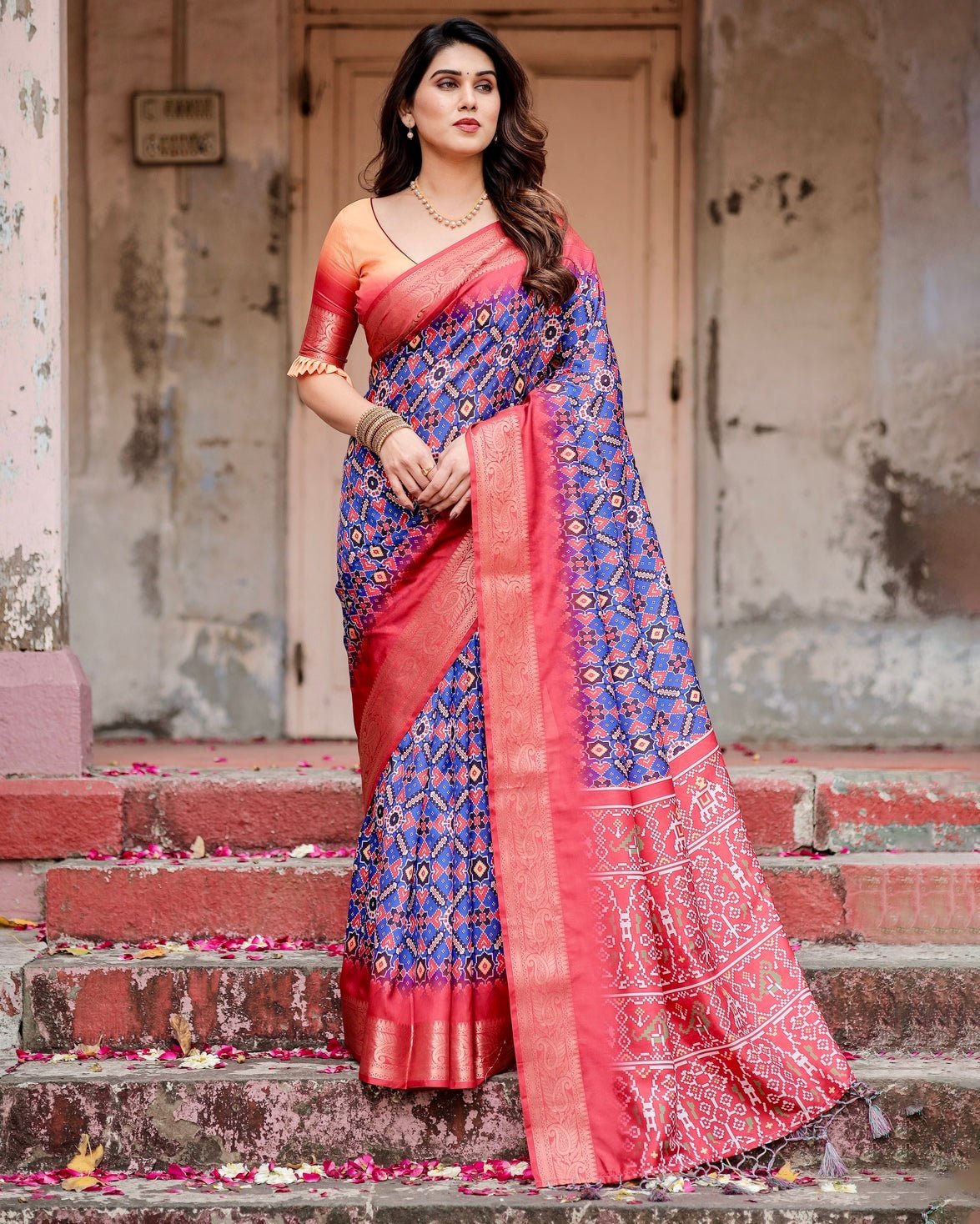 Pure Silk Digitally Printed Saree Weaved With Golden Zari Comes With Tassels - Fashion Dream Studio