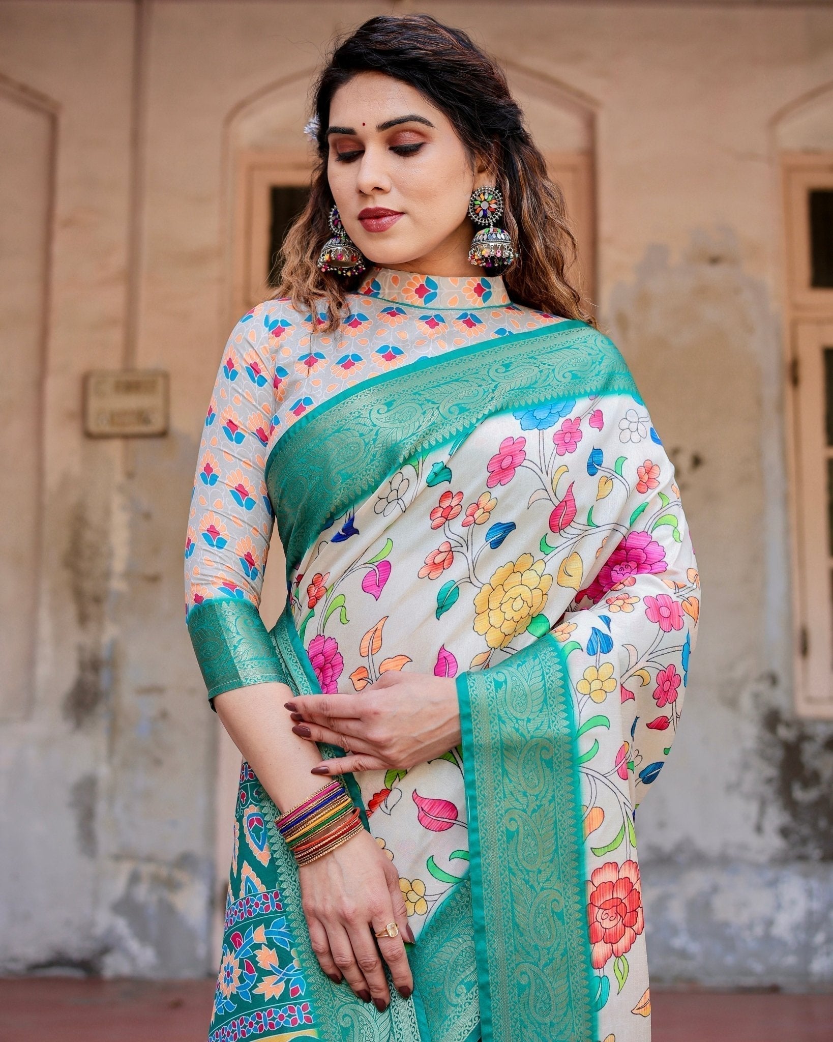 Pure Silk Digitally Printed Saree Weaved With Golden Zari Comes With Tassels - Fashion Dream Studio